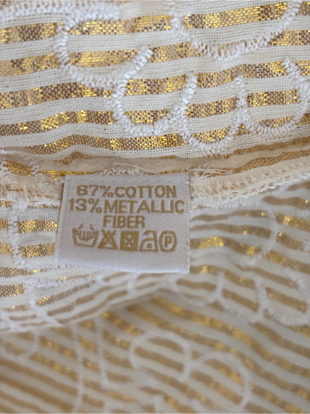 Charleston Shoe Co Gold Lamé Striped Eyelet Alessio Blouse XS Summer Party - Picture 6 of 7